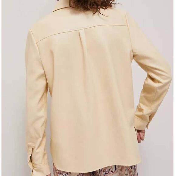 Anthropologie Tullia Creme Vegan Leather Snap Front Shirt, size Large ~ NEW - Picture 2 of 8